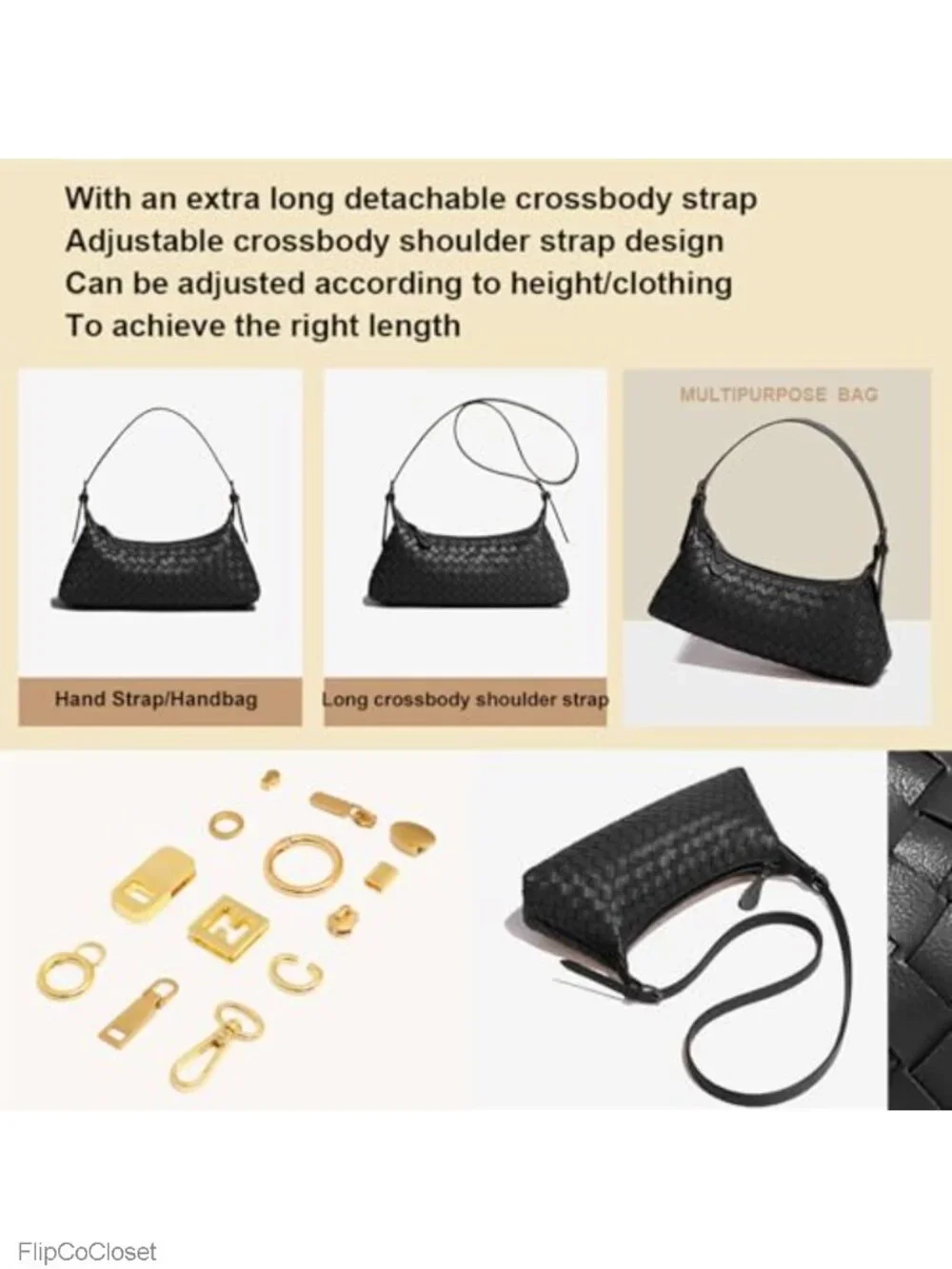 Woven Faux Leather Shoulder Crossbody Hobo Handbag
